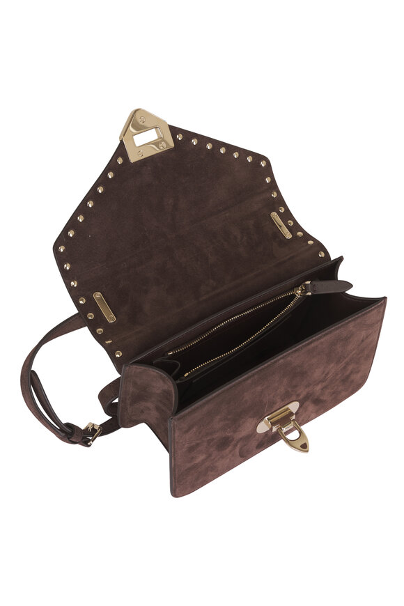 Valentino Garavani Small Rockstud Ebony Suede Shoulder Bag - view 6