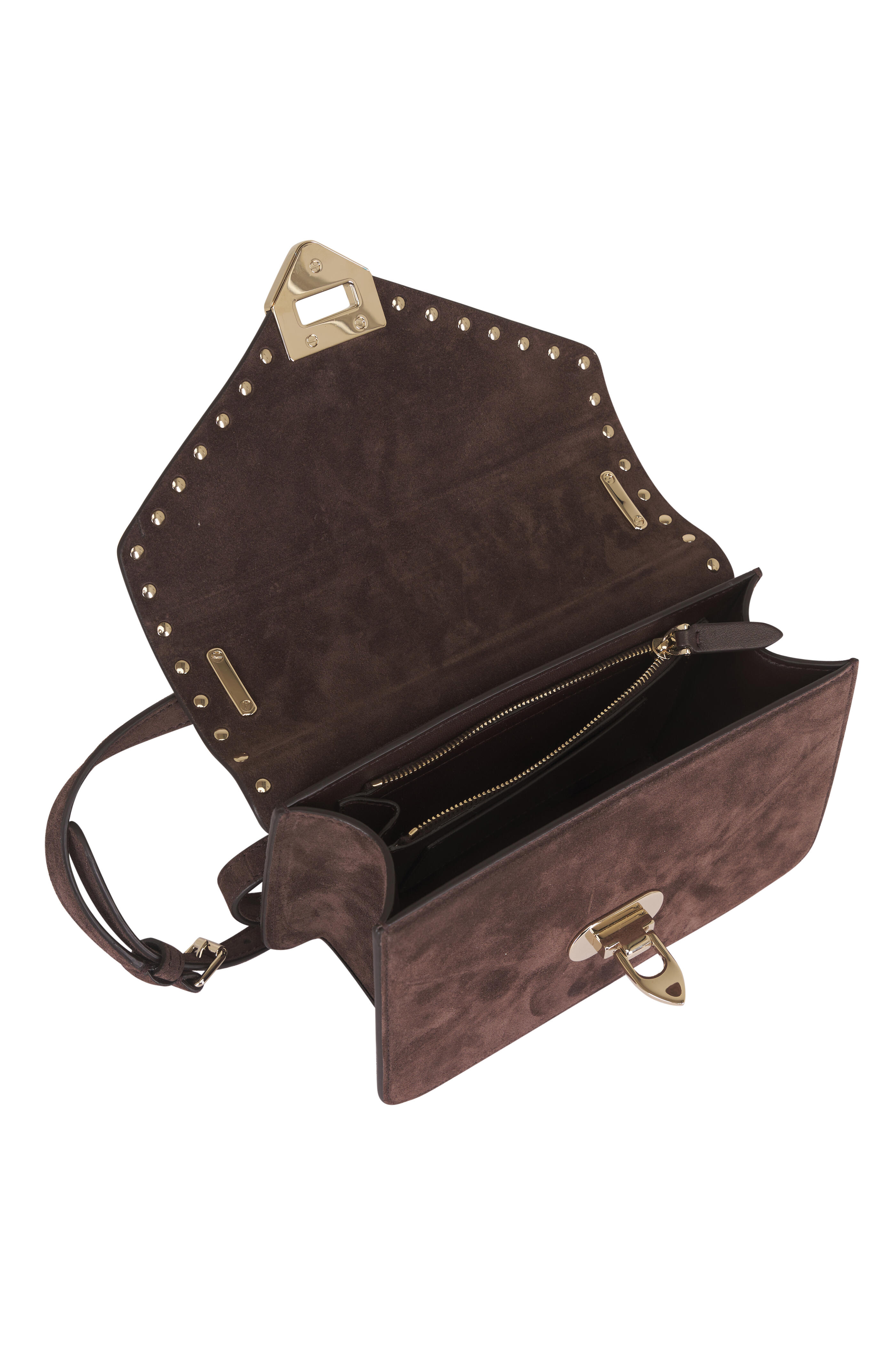 Valentino Garavani - Small Rockstud Ebony Suede Shoulder Bag - view 5