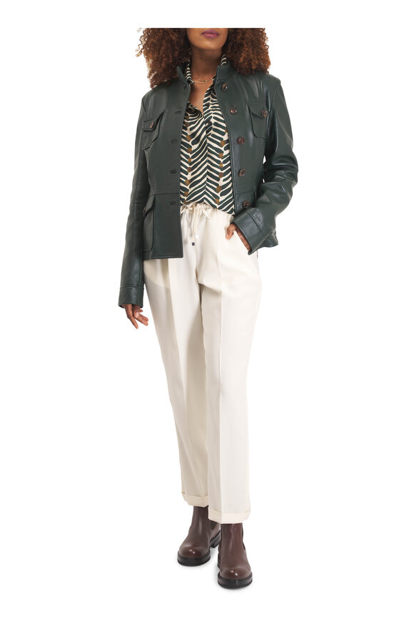 Kiton White Drawstring Silk Pant - view 2