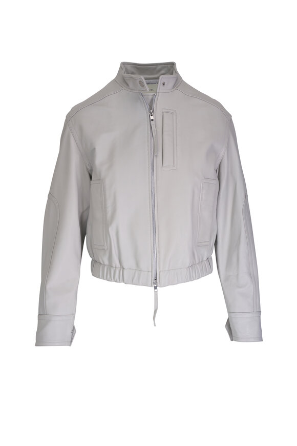 Vince - Salt Glass Leather Cropped Bomber Jacket