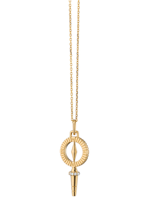 Monica Rich Kosann 18k Yellow Gold Diamond Compass Watch Necklace