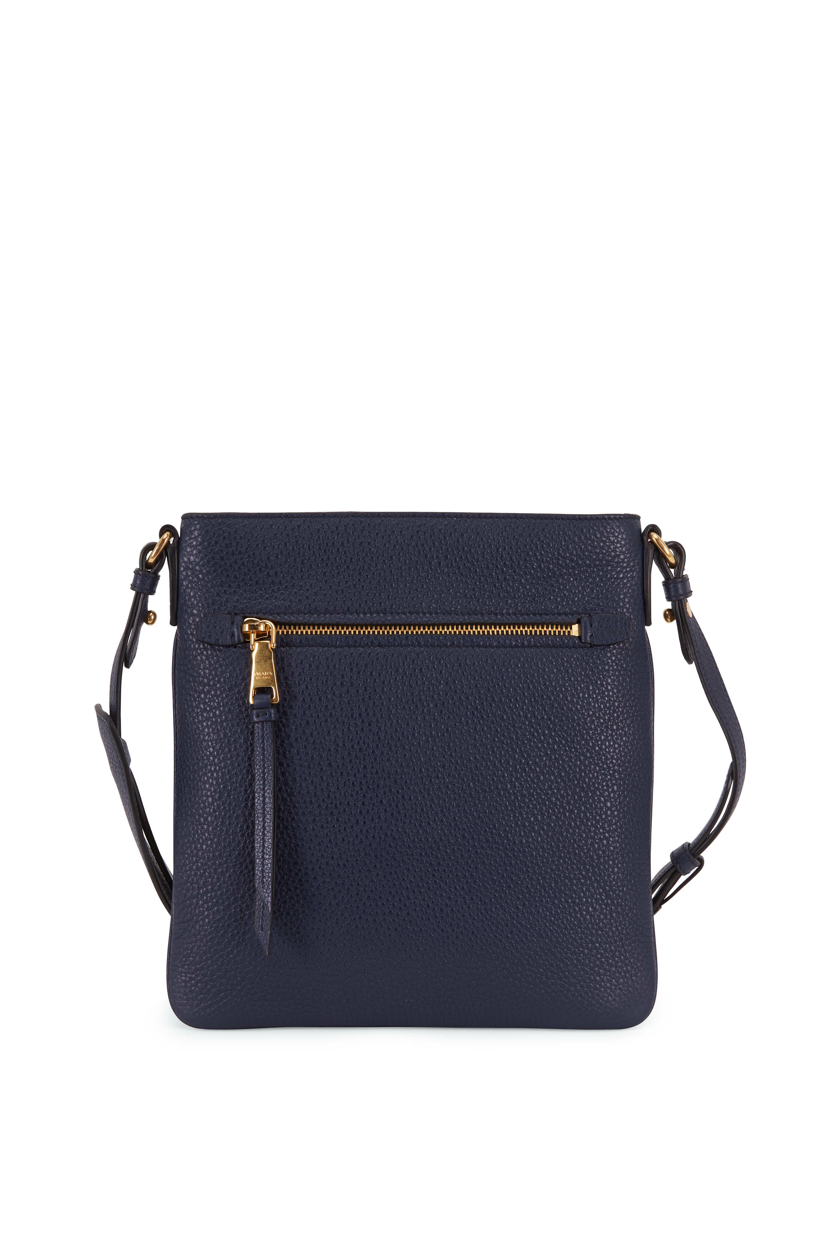 Prada - Navy Blue Vitello Leather Flat Crossbody