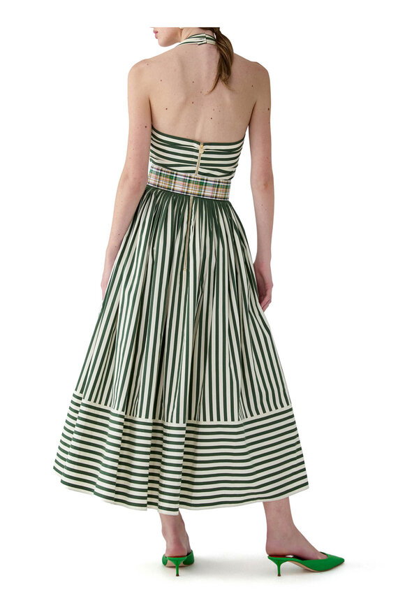 Carolina Herrera Ivory & Racing Green Stripe Halter Dress - view 3