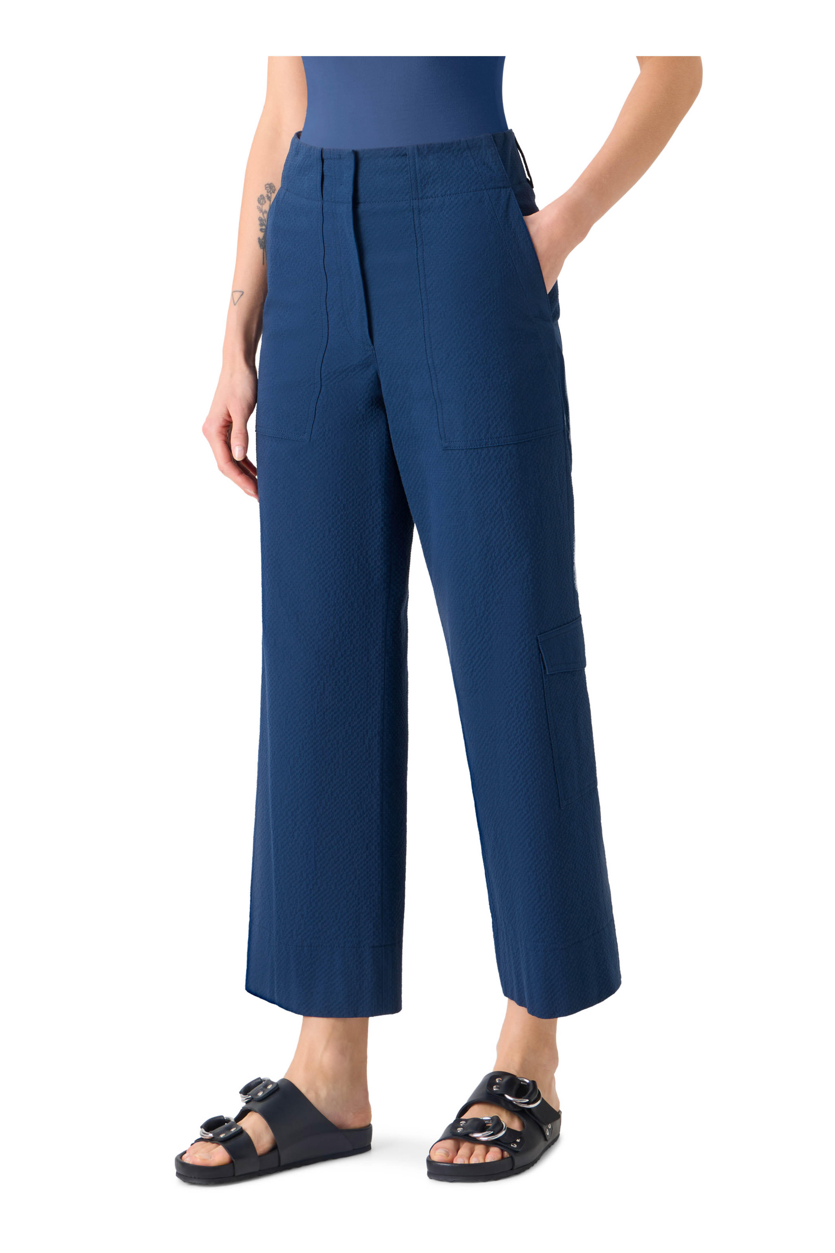 Akris Punto - Cliff Seersucker Dark Blue Crop Cargo Pants
