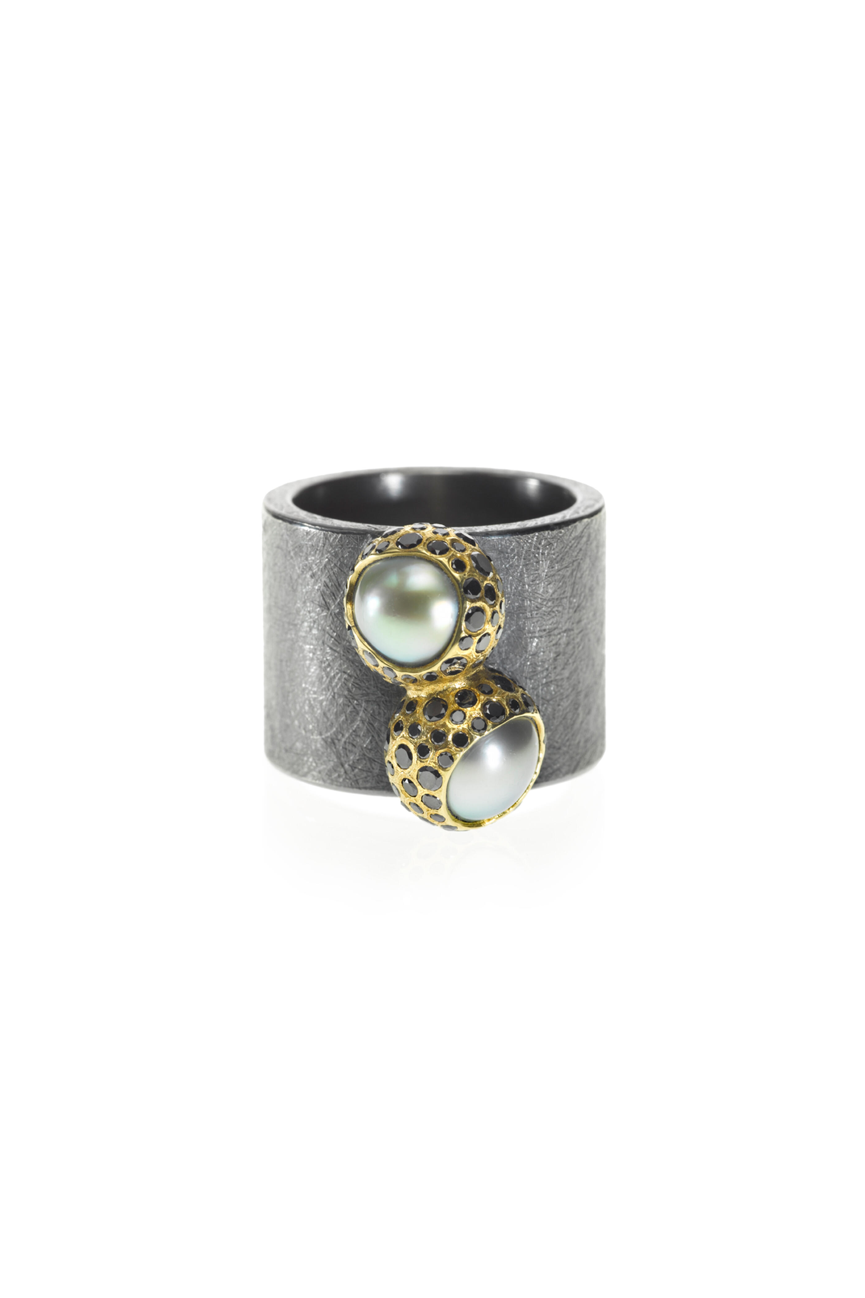 Todd Reed - Silver Patina & Gold Tahitian Pearl & Diamond Ring