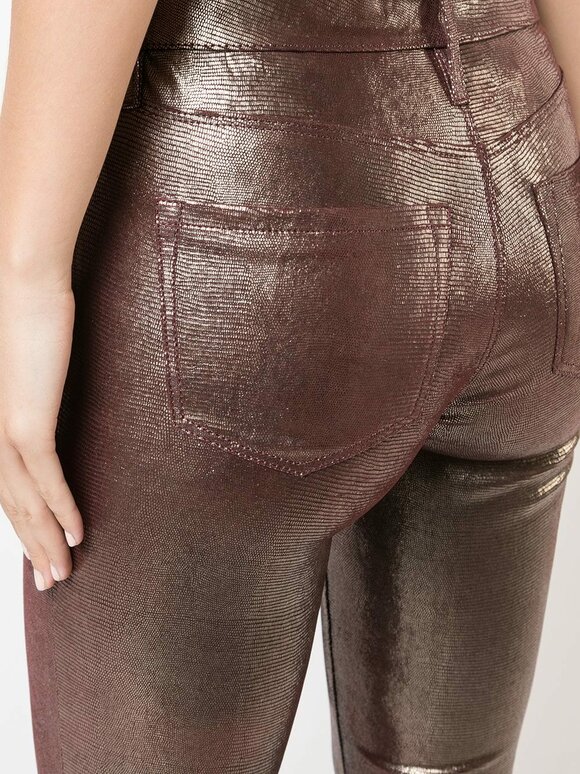 J Brand - Burgundy Foiled Leather Mid-Rise Skinny Jean