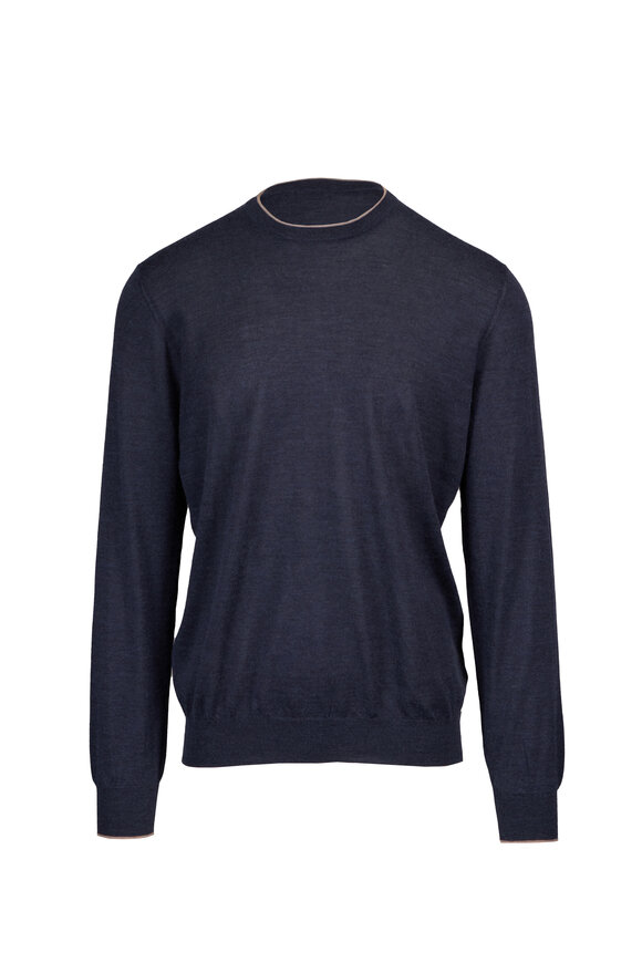 Cesare Attolini Navy Blue Cashmere & Silk Crewneck - view 1