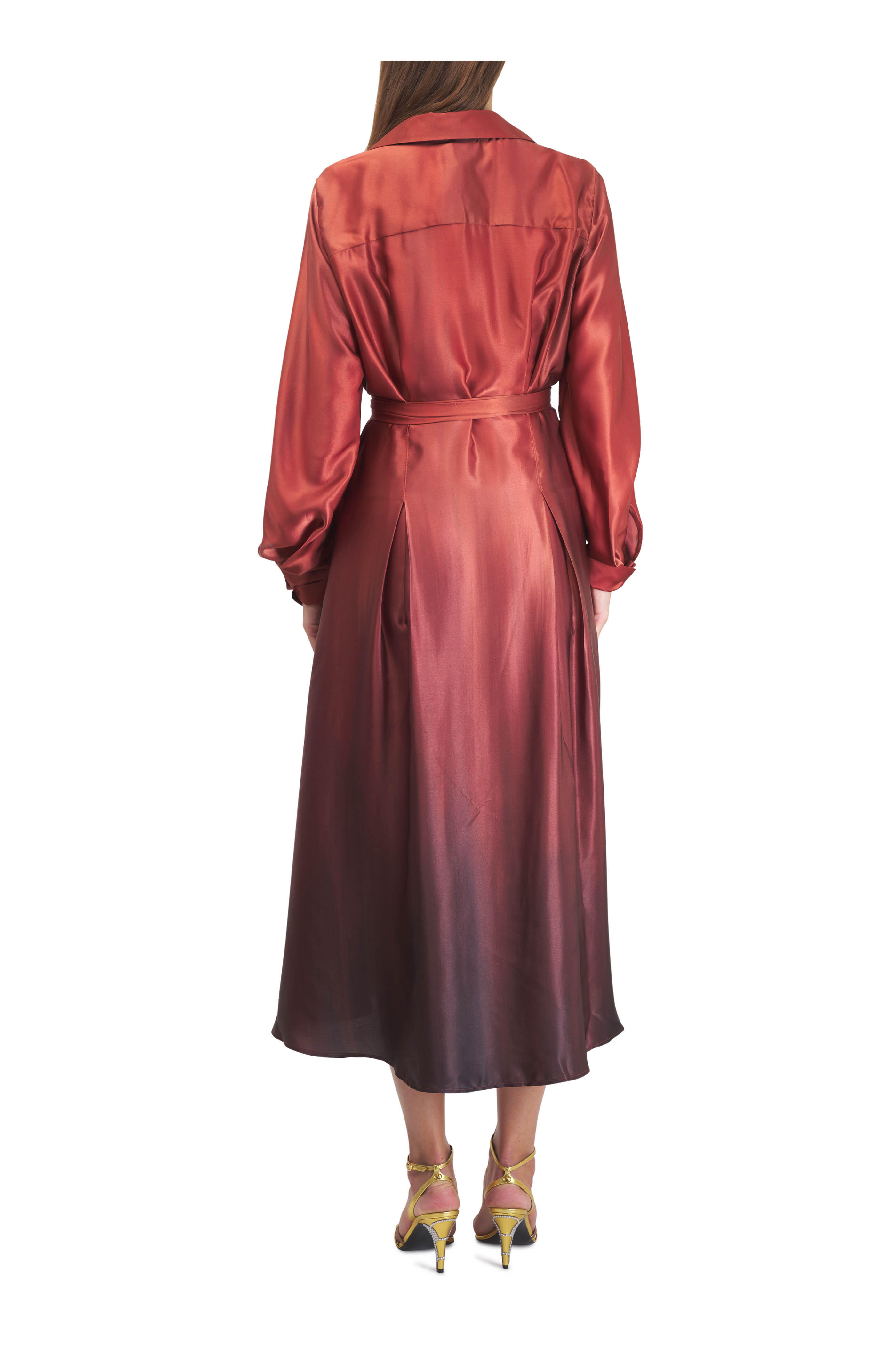 Kiton - Ombre Cherry Long Sleeve Silk Midi Dress