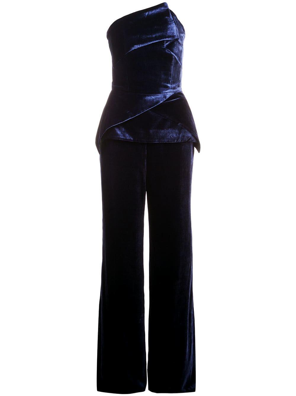 Roland Mouret - Carradine Navy Velvet Peplum Strapless Jumpsuit