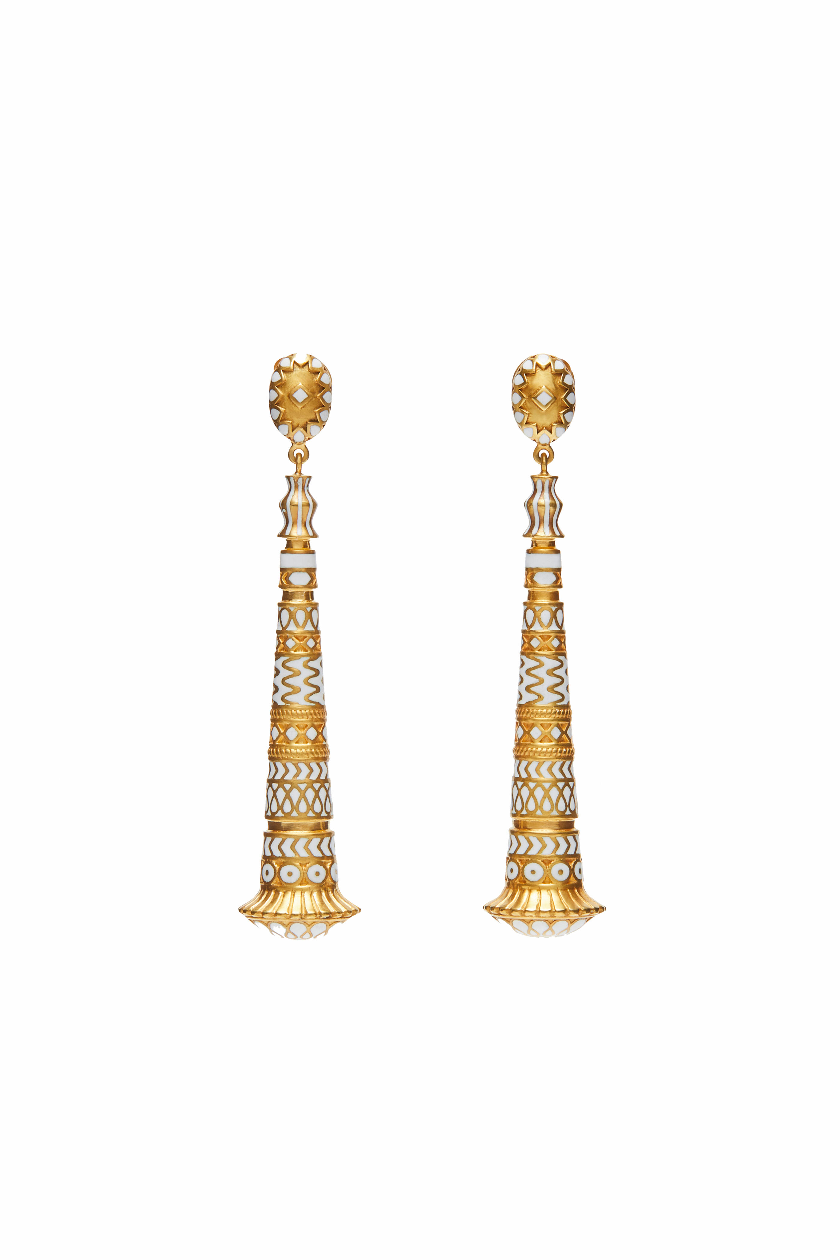 Van Gelder - Jodha Bai Meenha White Enamel Earrings