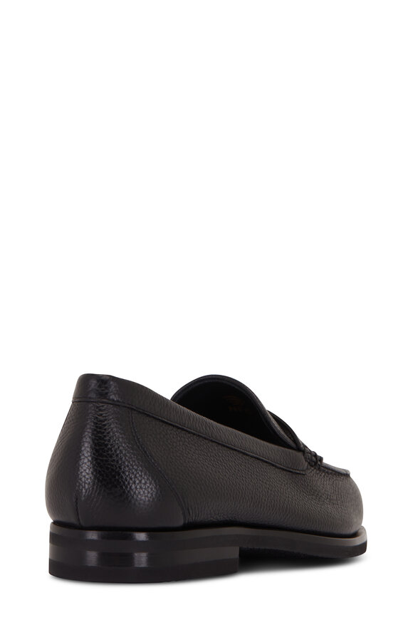 Santoni - Black Tumbled Leather Loafer