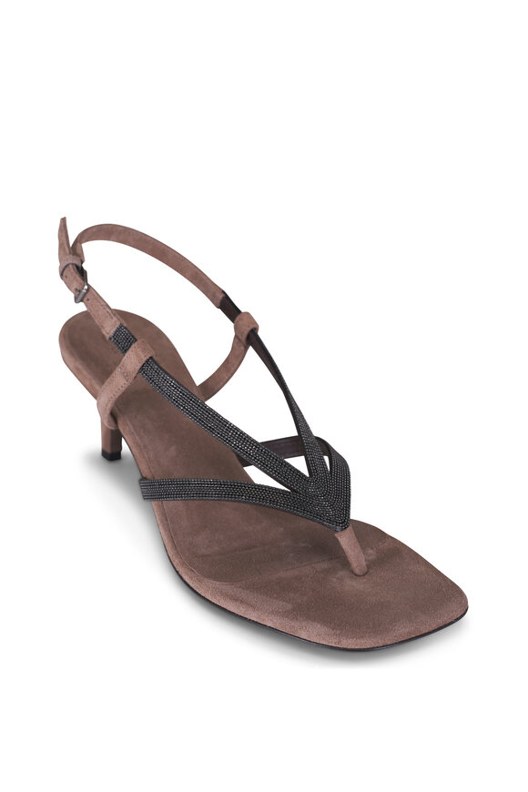 Brunello Cucinelli Testa Moro Monili Suede Sandal, 55mm