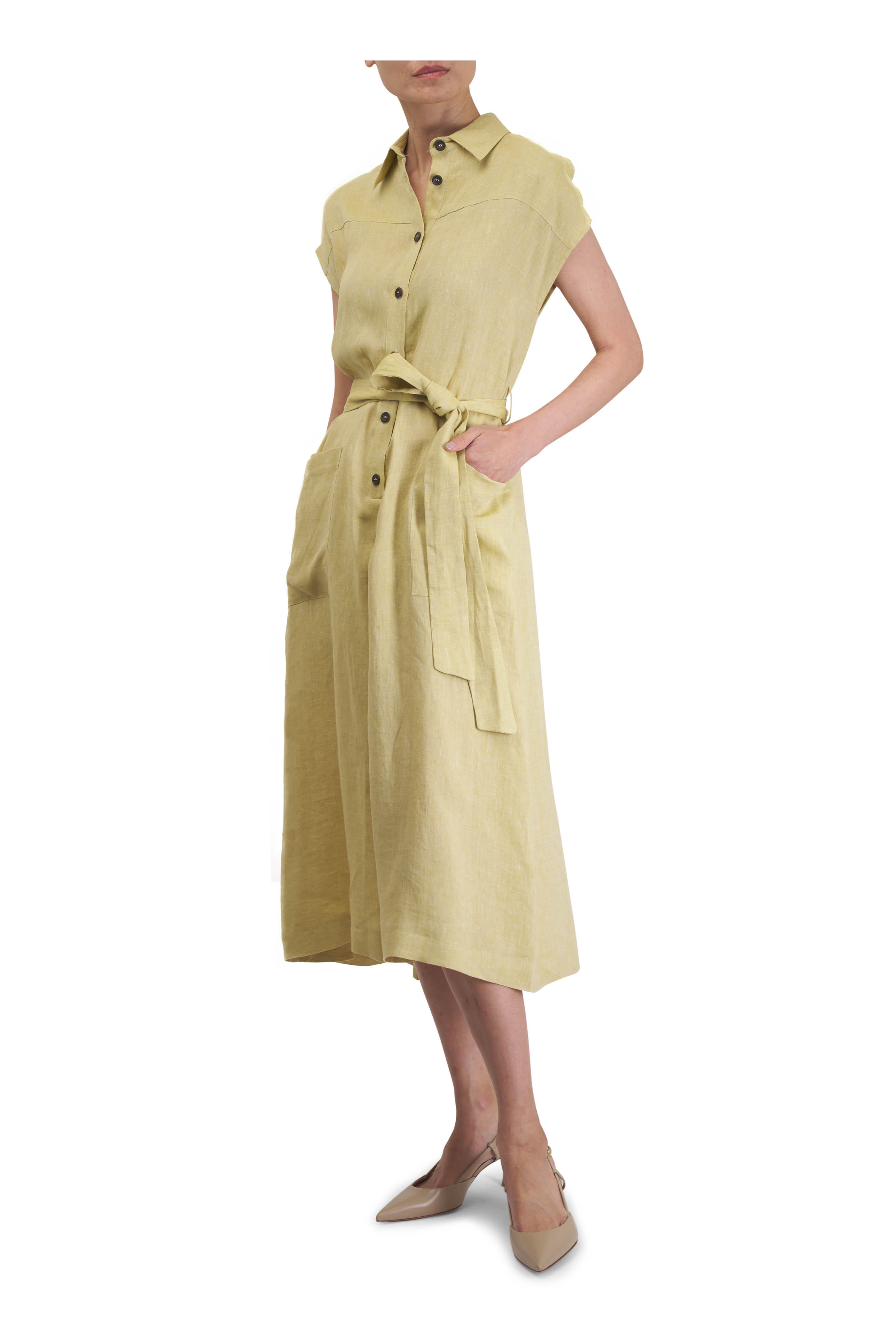 Antonelli - Manchester Pale Yellow Linen Midi Dress