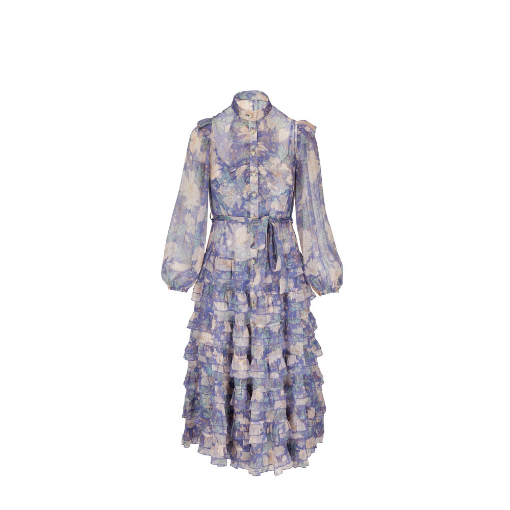 Zimmermann - Cosmic Mist Floral Midi Scallop Dress