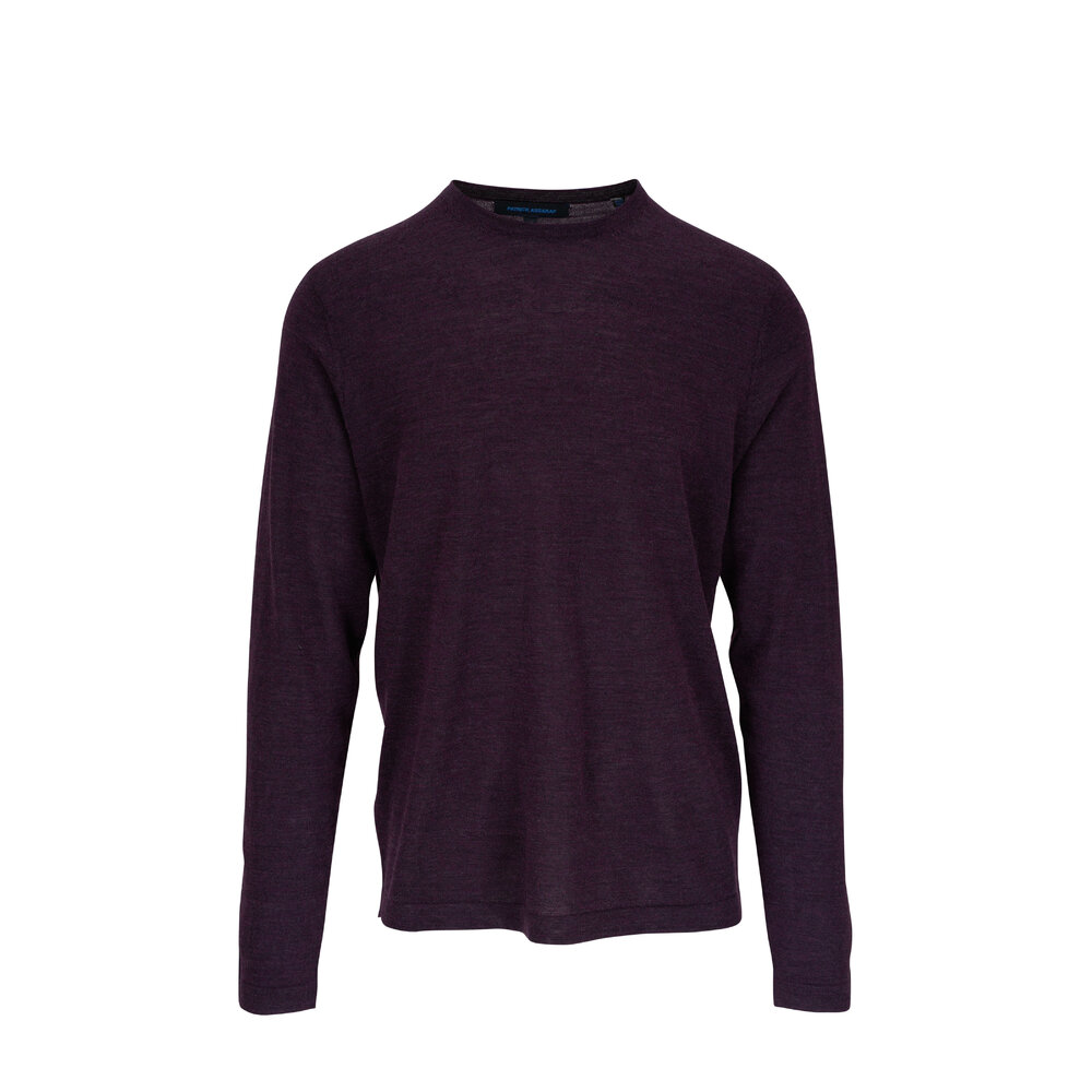 Patrick Assaraf - Burgundy Melange Merino Wool Crewneck Sweater