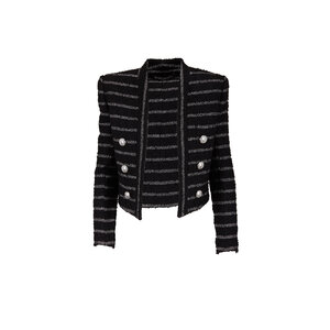 ジャケット BALMAIN Vichy tweed short jacket White/Black Tweed bomber jacket in black - Balmain | Mytheresa
