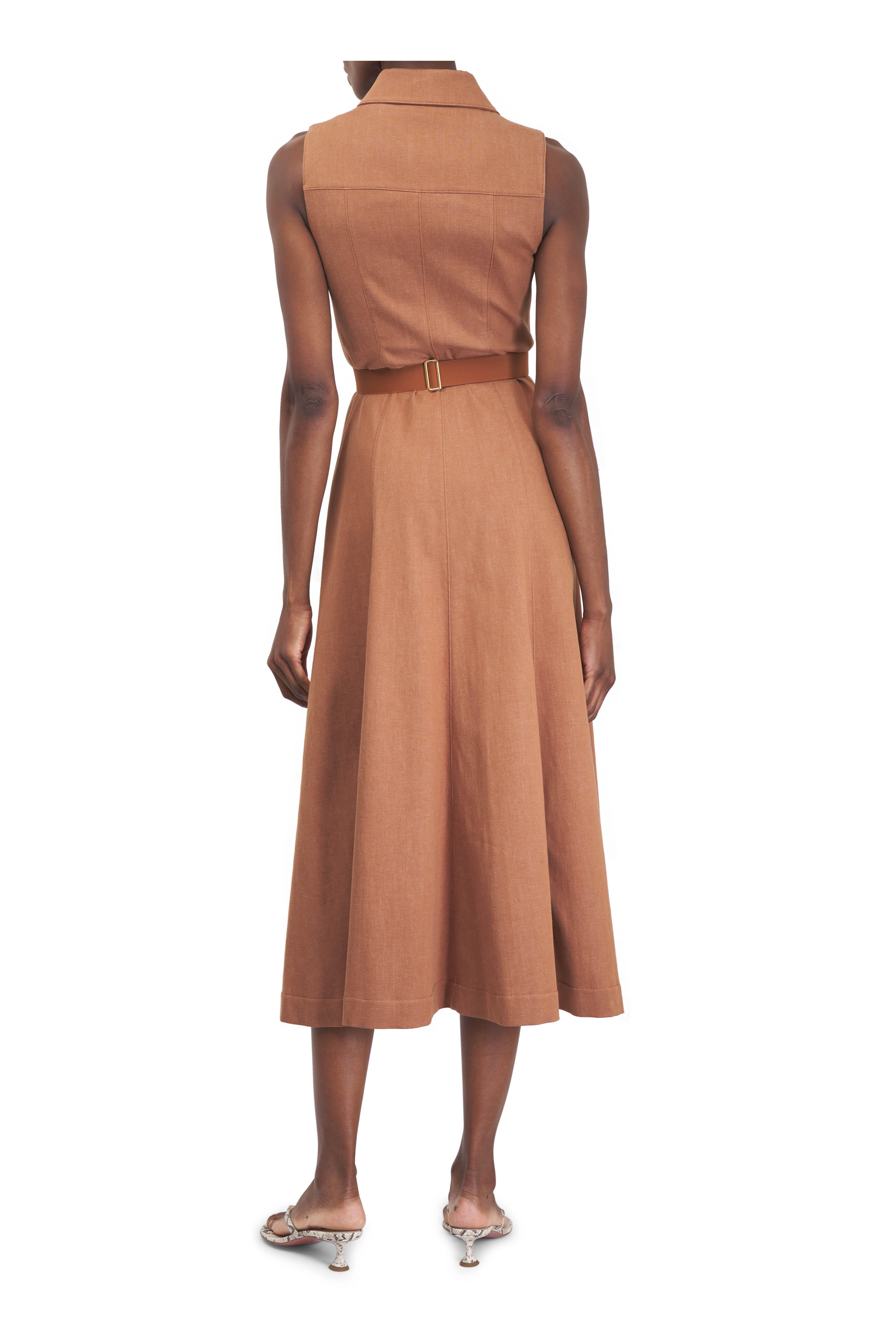 Akris - Sleeveless Collared Terracotta Belted Midi Dress