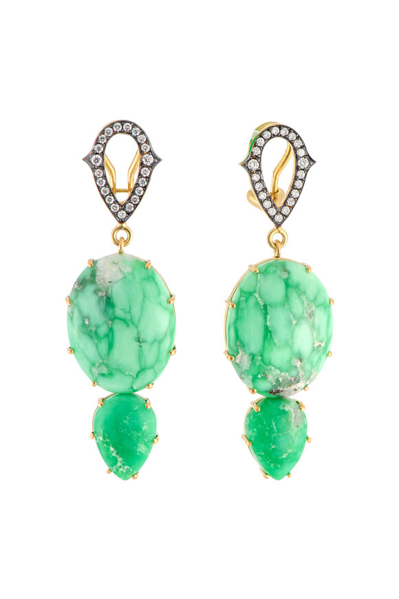 Sylva & Cie Diamond & Variscite Double Drop Earrings - view 2