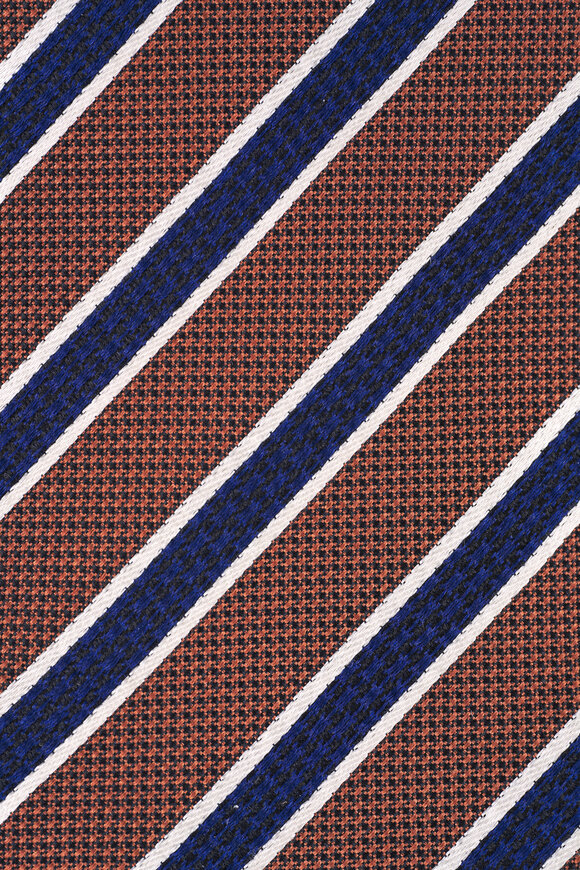 Zegna Rust & Navy Stripe Silk Necktie - view 2