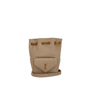 SAINT LAURENT Canvas Striped Mini Joe Bucket Bag Deep Marine Cream