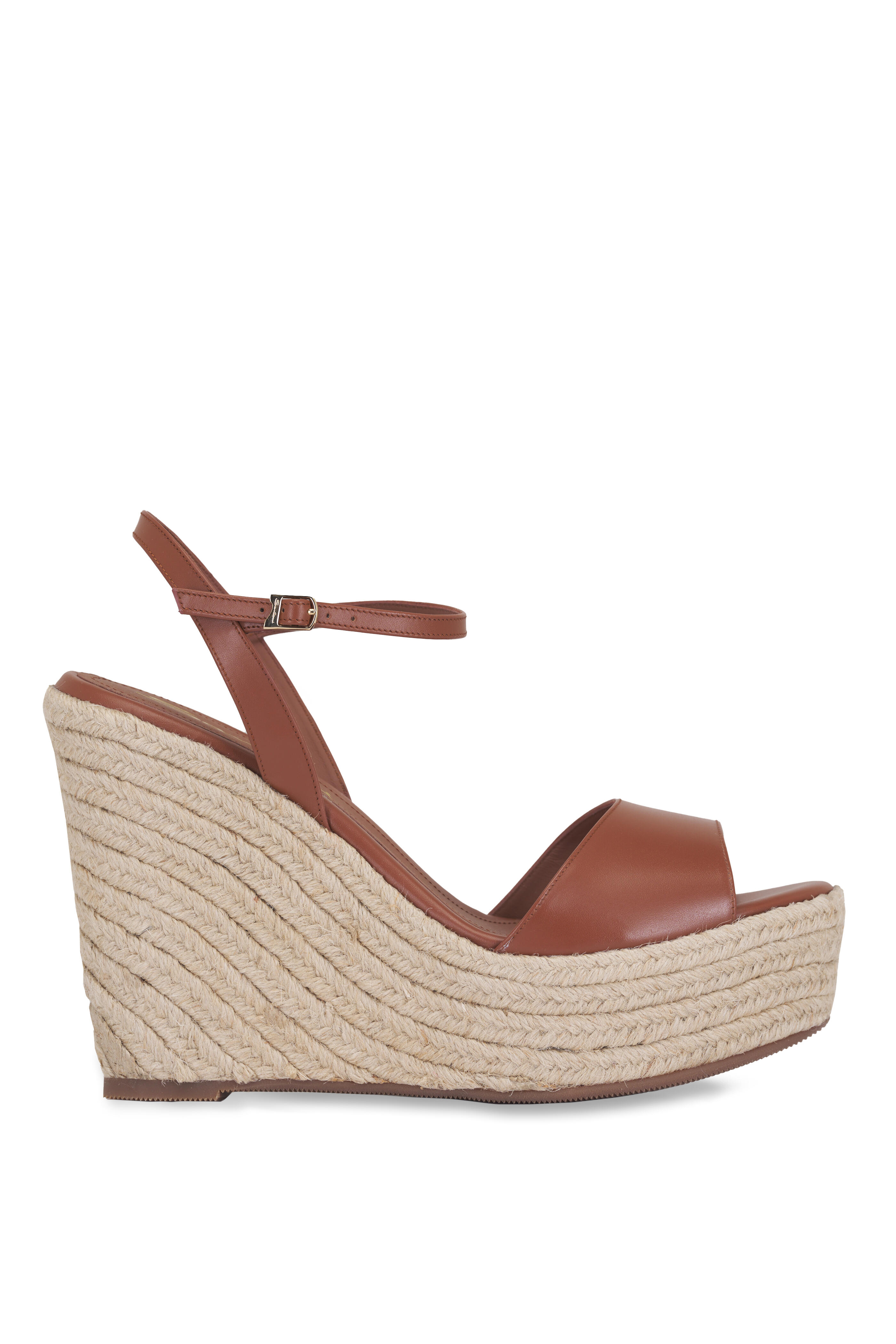 Santoni - Nizza Brown Leather Espadrille Wedge. 70mm