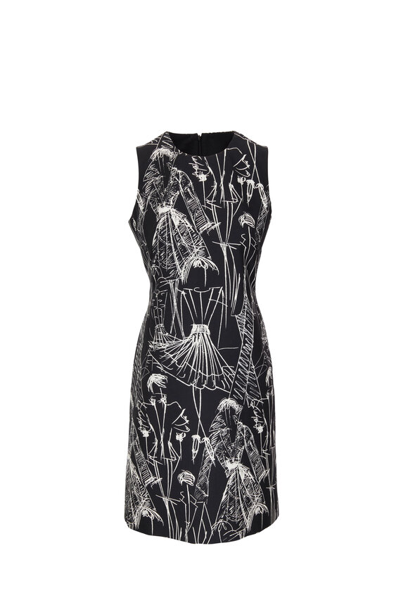 Akris - Ecru & Black Croquis Print Sleeveless Sheath Dress