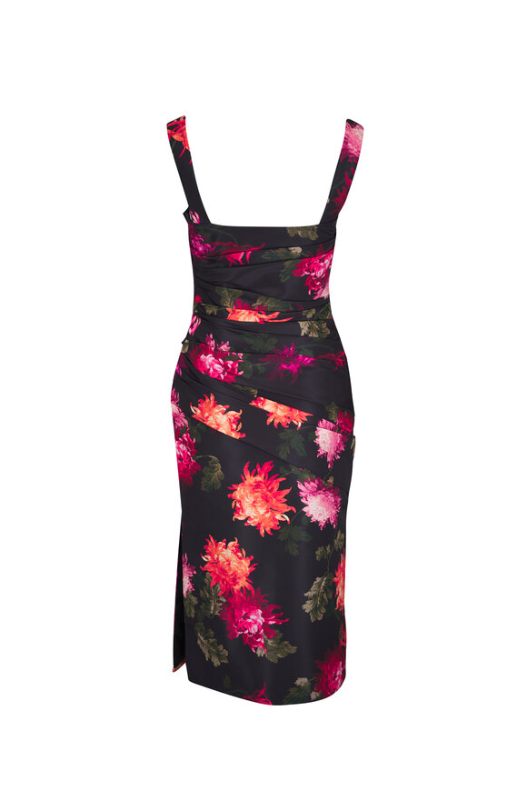 Carolina Herrera Chrysanthemum Print Draped Midi Dress - view 5