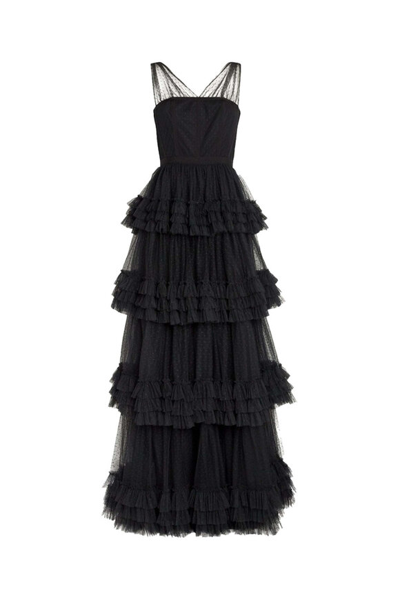 Huishan Zhang Black Tulle Caitlin Gown