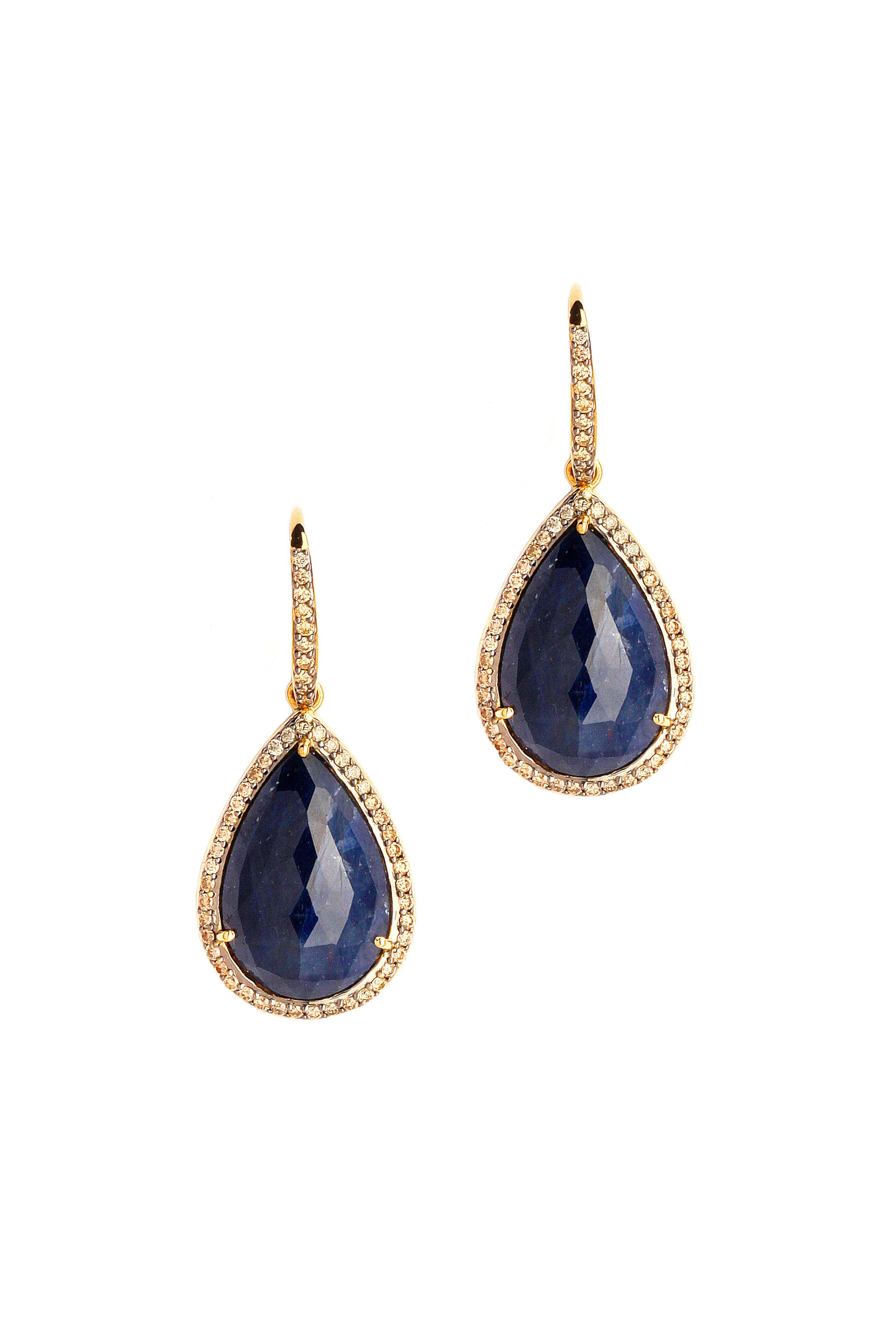 Syna - Gold Blue Sapphire & Champagne Diamond Earrings