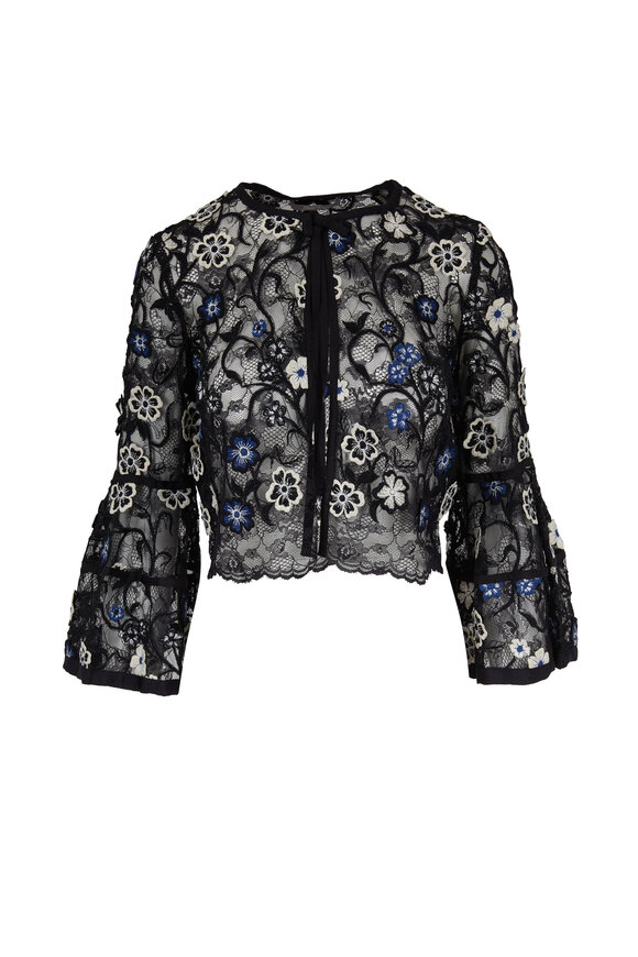 Lela Rose - Navy Blue & Black Embroidered Jacket