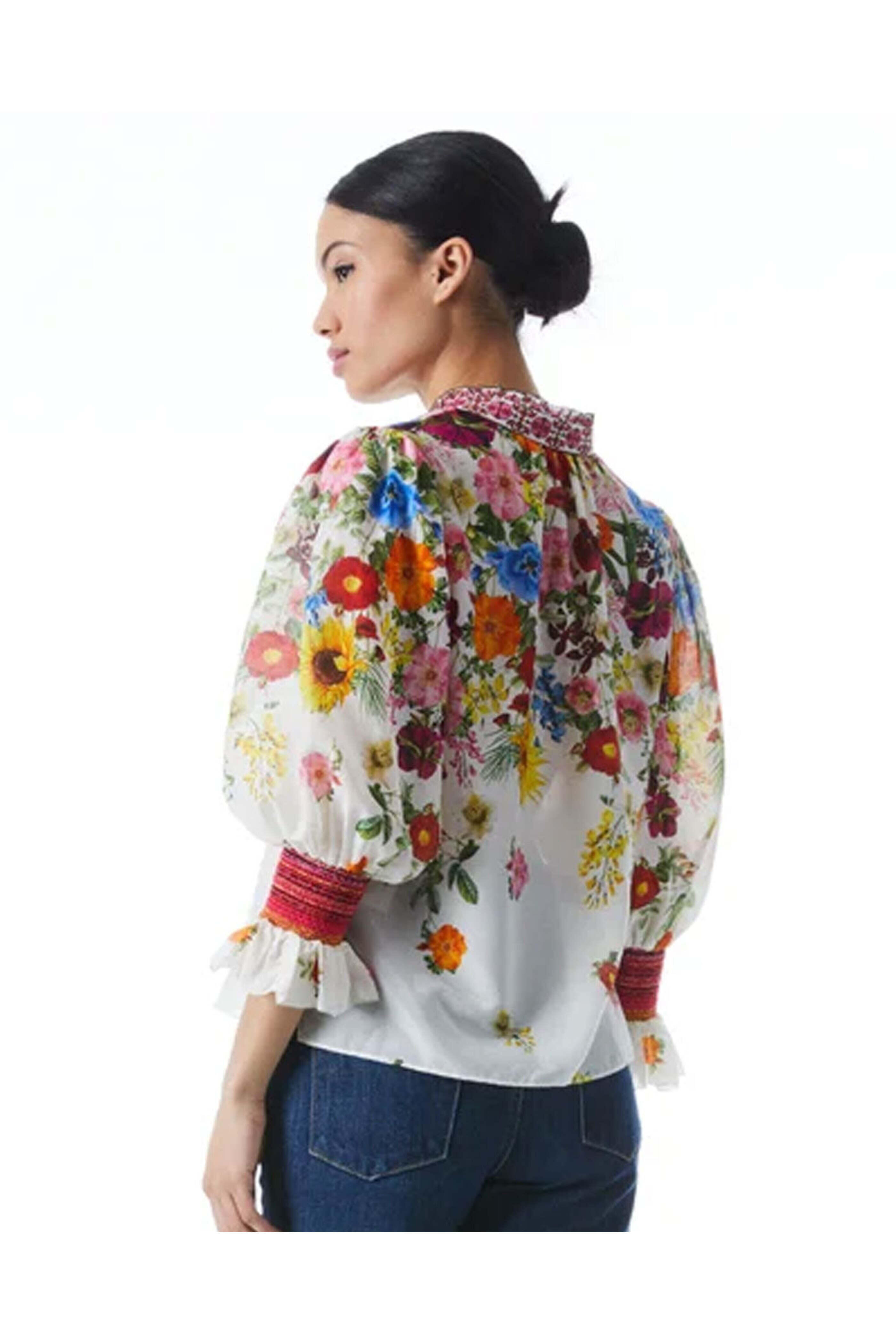 Alice & Olivia - Off White Floral Ilan Button Down Blouse