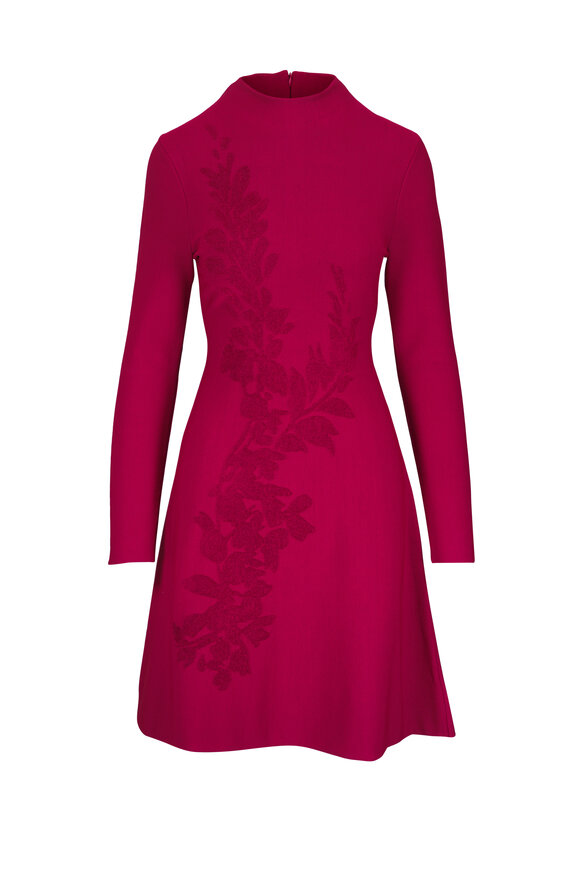 Lela Rose Oxblood Velvet Jacquard Knit Mini Dress - view 1