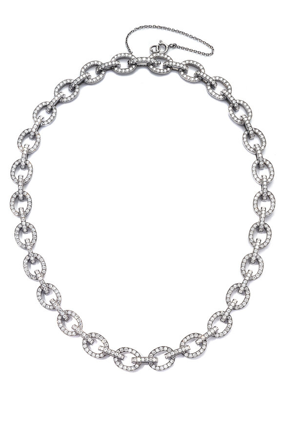 Nam Cho Classic Oval 18K White Gold Diamond Link Necklace