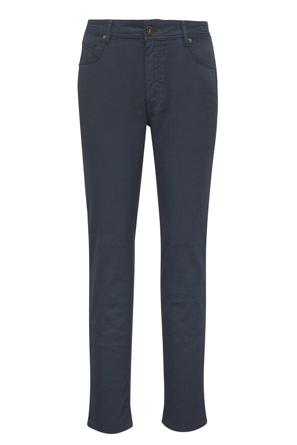 Barmas Blue Linen & Cotton Stretch Five Pocket Pant