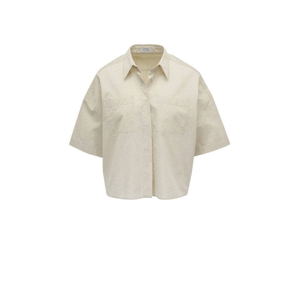 【関税&送料込み】Brunello Cucinelli Abstract Embroidered Brunello Cucinelli - Linen Abstract Jacquard Blouse
