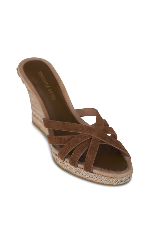Veronica Beard Phylina Chestnut Suede Wedge Sandal, 89mm