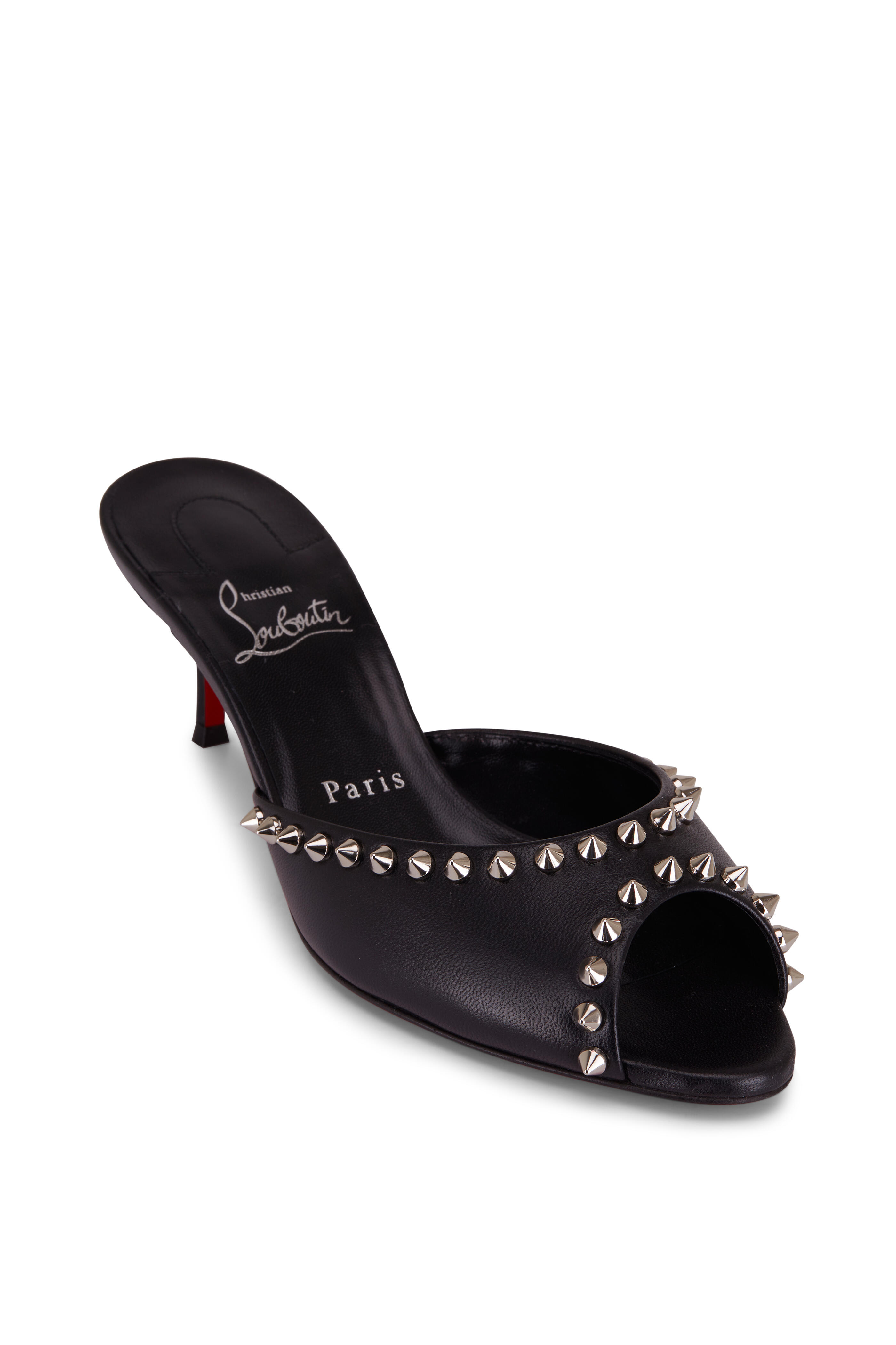 Christian Louboutin Studded High Heel Boots Leather Black silver