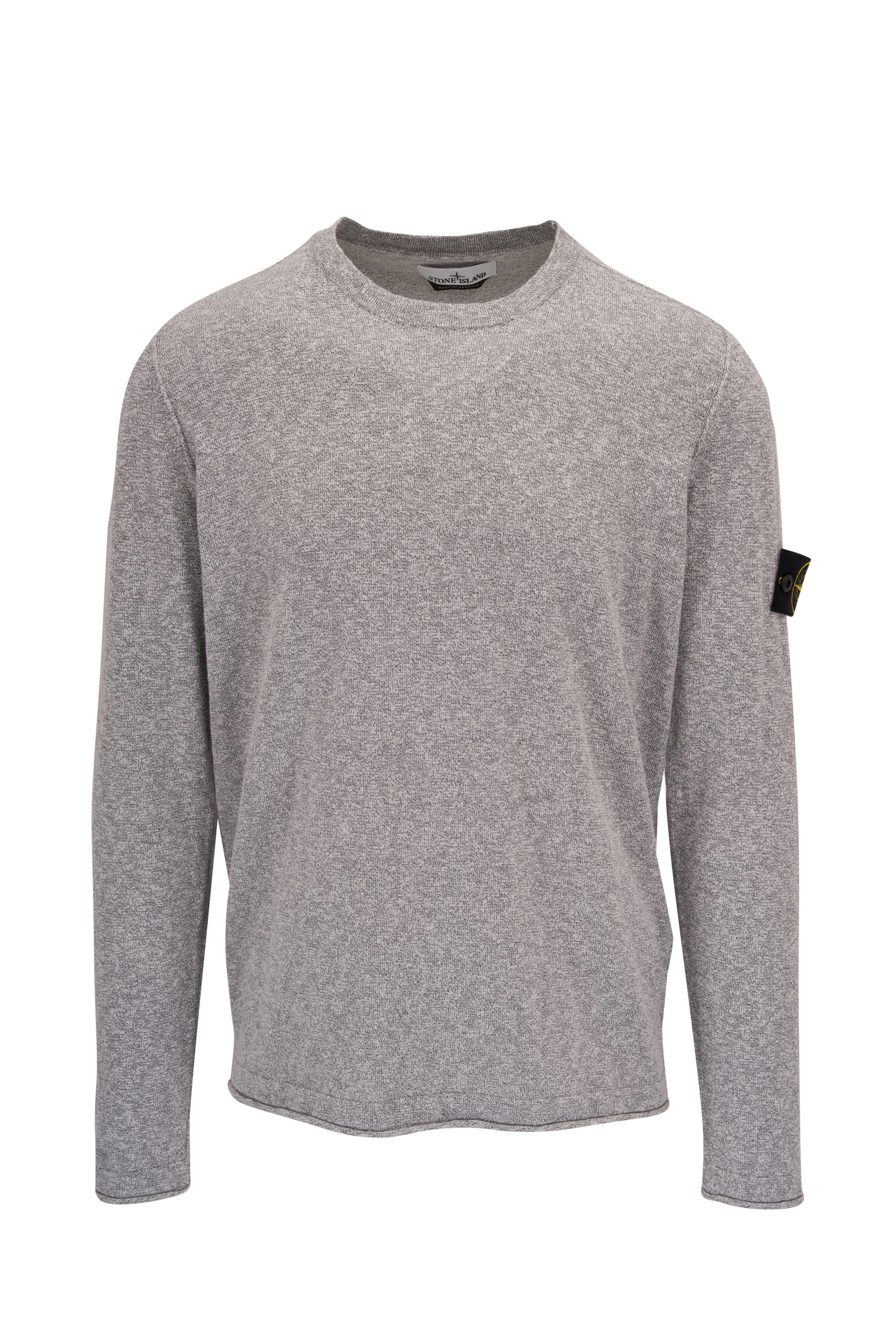 Stone Island Grey Mélange Stretch Cotton Crewneck Sweater