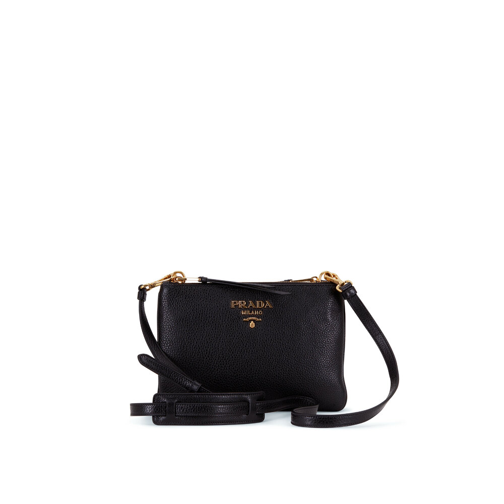 Prada - Black Leather Double Zip Gusset Crossbody Bag Prada - Black Leather Double Zip Gusset Crossbody Bag