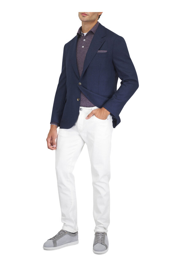 Brunello Cucinelli Navy Blue Wool Mouliné Single-Breasted Jacket - view 2