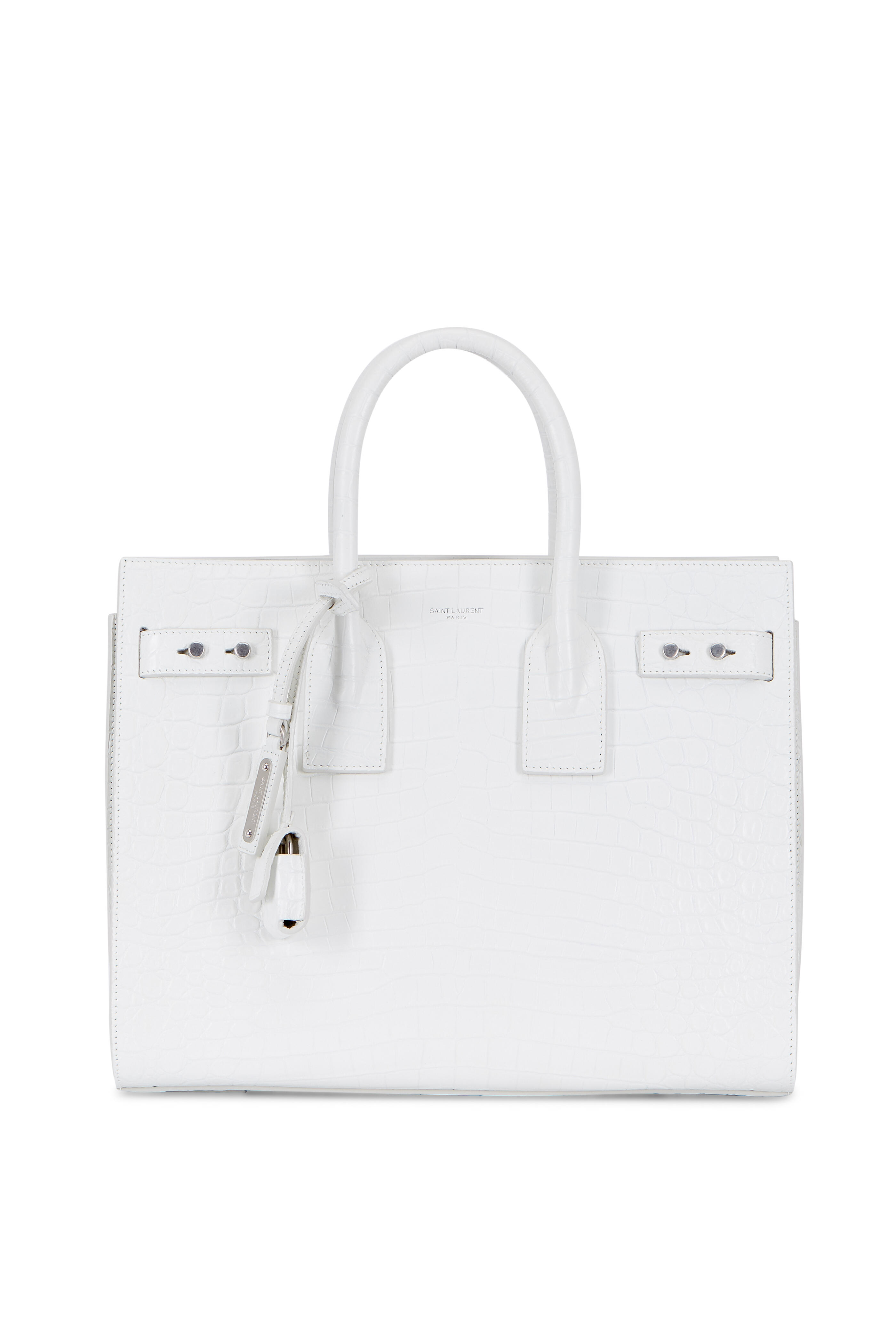 Saint Laurent - Sac De Jour White Crocodile Embossed Small Tote