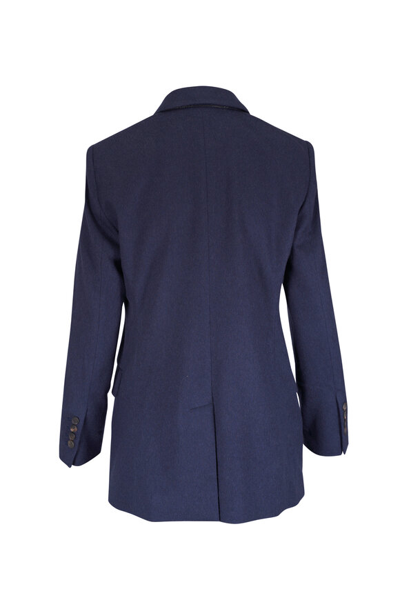 Brunello Cucinelli Navy Blue Wool Double Breasted Jacket - view 3