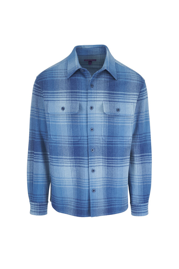 Ralph Lauren Purple Label Blue Plaid Plaid Cotton & Cashmere Overshirt - view 1