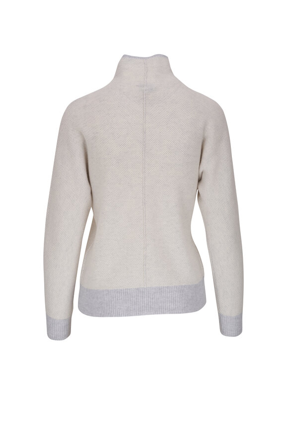 Kinross - White & Gray Contrast Trim Funnel Neck Sweater 