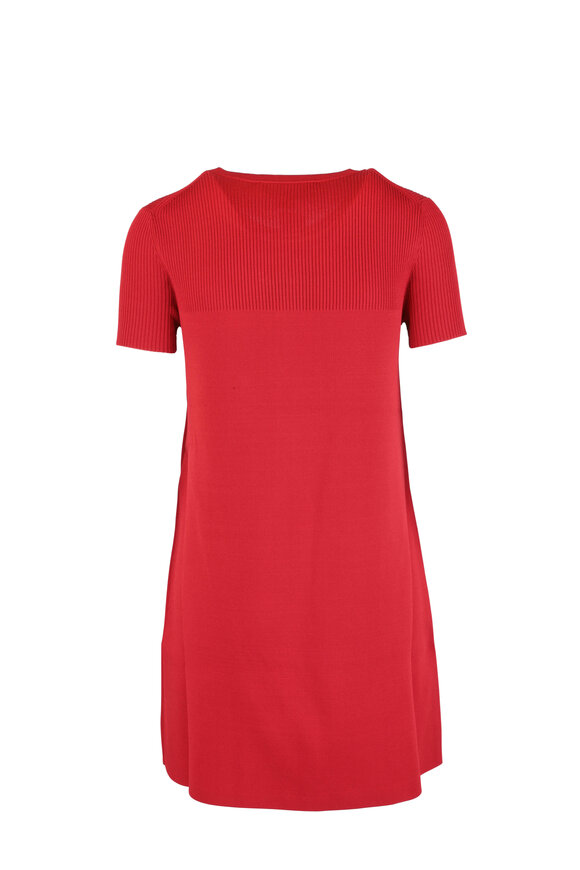 Paule Ka - Red Knit Patch Pocket Short Sleeve Dress 