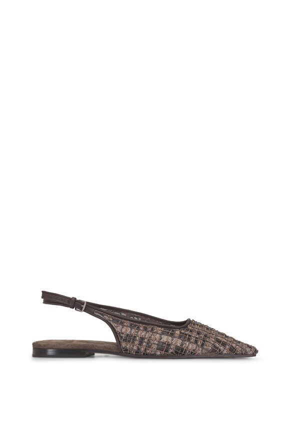 Brunello Cucinelli Brown Embellished Monili Slingback Flat - view 2