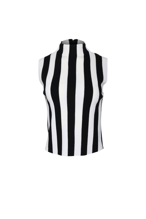 Akris Punto Black & Cream Mockneck Sleeveless Top