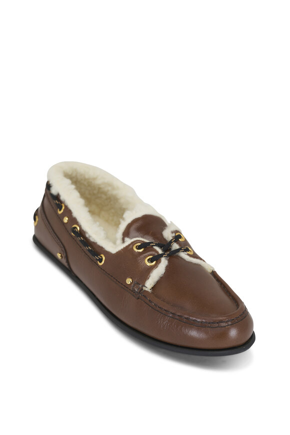 Dorothee Schumacher On Deck Brown Leather & Shearling Boat Shoe