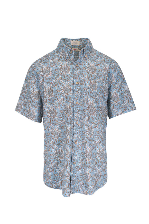 Faherty Brand Breeze Teal Island Floral Short Sleeve Sport Shirt