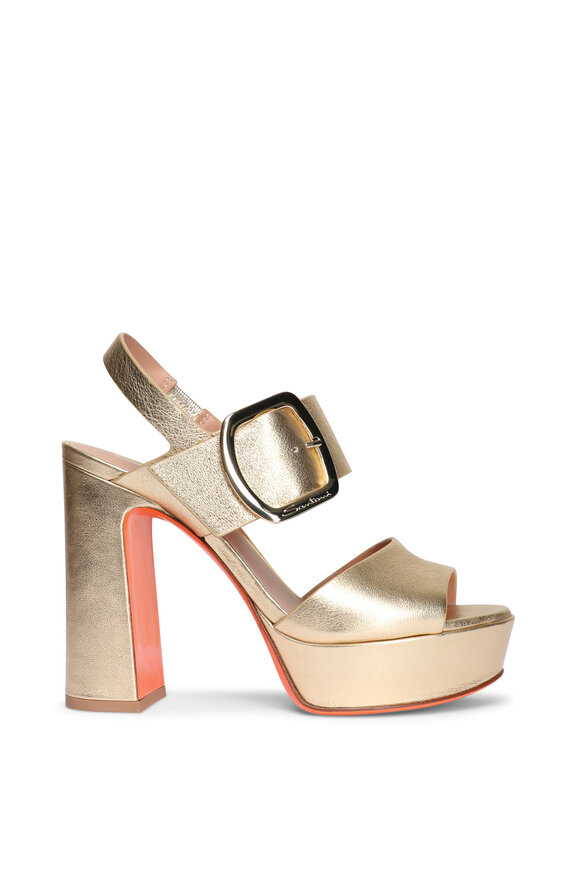 Santoni Bruxel Gold Metallic Platform Sandal, 80mm - view 2